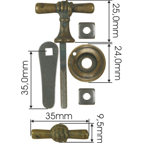 Schließgriff alt, Verschlussgriff, Messing patiniert. Verschlussgriffe Modell Hand Bild 3