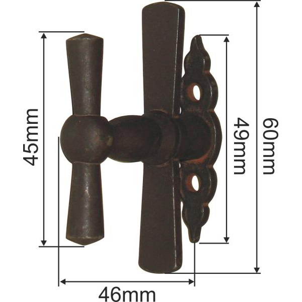 Fenstergriff historisch, Fensterolive, Eisen gerostet, mit doppelter seitlicher Zunge, Fensterkrücke, Fensterkrücken Bild 3