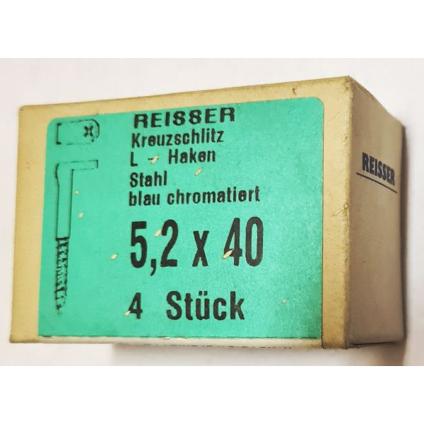 L-Haken, mit Kreuzschlitz, Stahl blau chromatiert, noch 2 Packungen a 4 Stück erhältlich