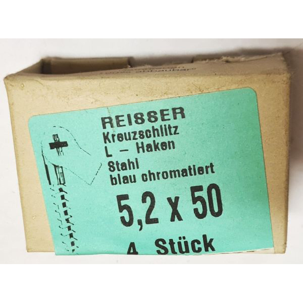 L-Haken, mit Kreuzschlitz, Stahl blau chromatiert, noch 2 Packungen a 4 Stück erhältlich