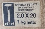 Breitkopfstifte, Eisen feuerverzinkt, Eisennagel, 2,0mm Durchmesser, 1 Kg, Einzelpackung, nur 1 x verfügbar